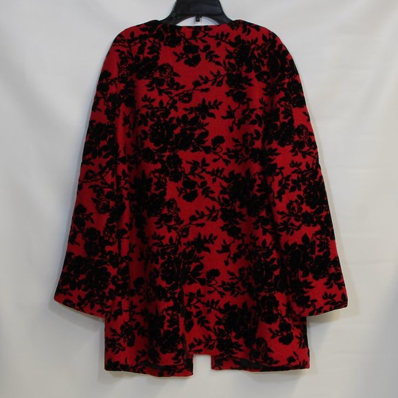 Northstyle Women’s Red Wool with Black Velvet Floral Pattern Jacket - Picture 6 of 7